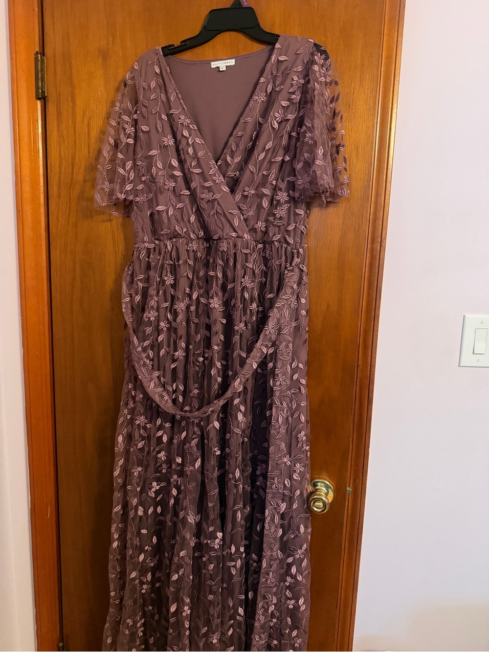 Baltic Born Mauve Embroidered V-Neck Maxi Dress
